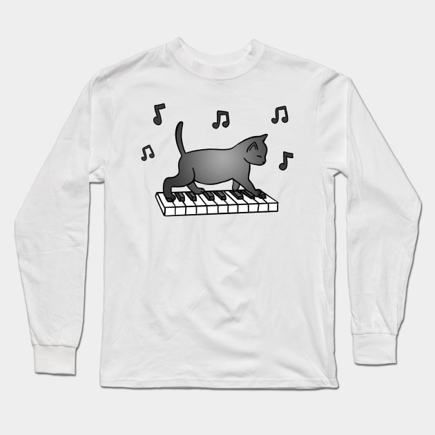 Piano Cat Long Sleeve T-Shirt by Kelly Louise Art